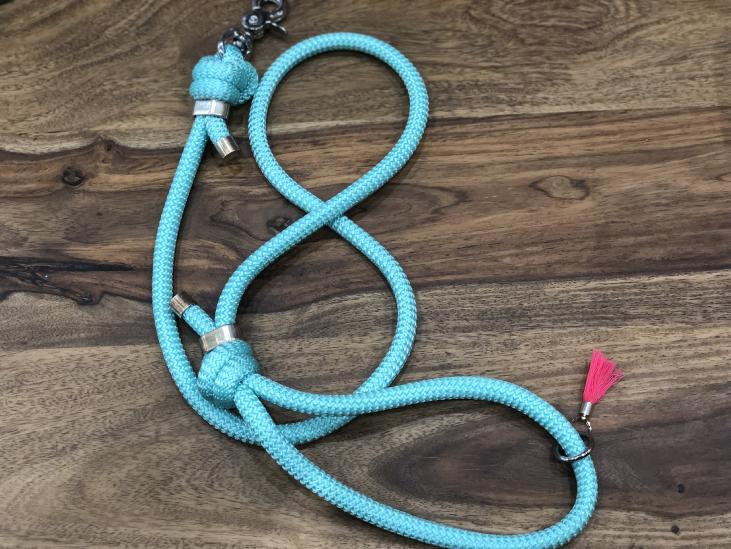 Laisse corde bleue turquoise boucle argentée
